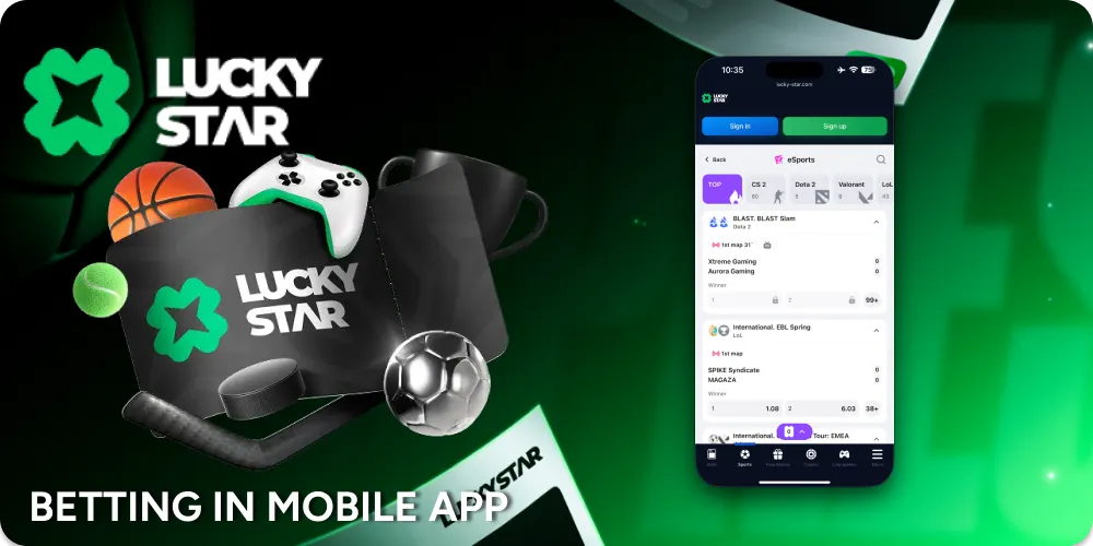 Betting options at Lucky Star mobile app.