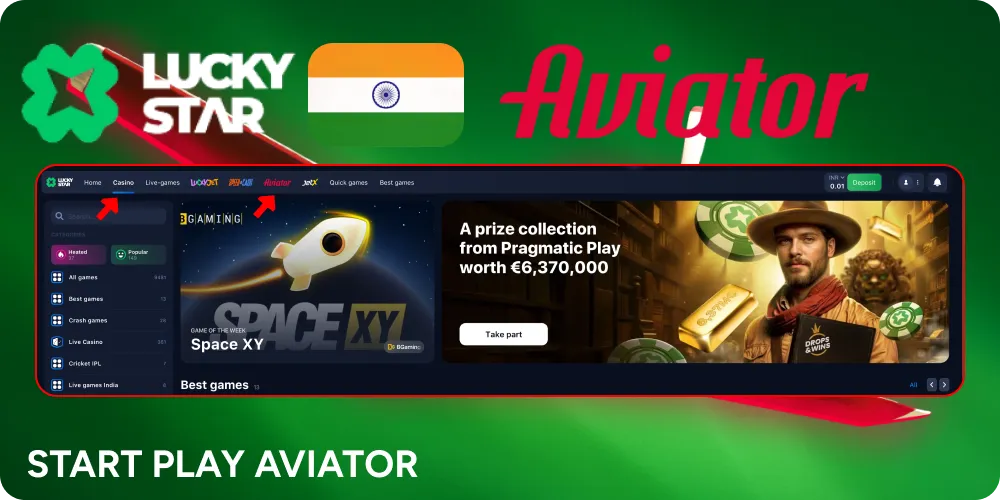 After deposit has confirmed you can start to play Aviator Game at LuckyStar Casino.