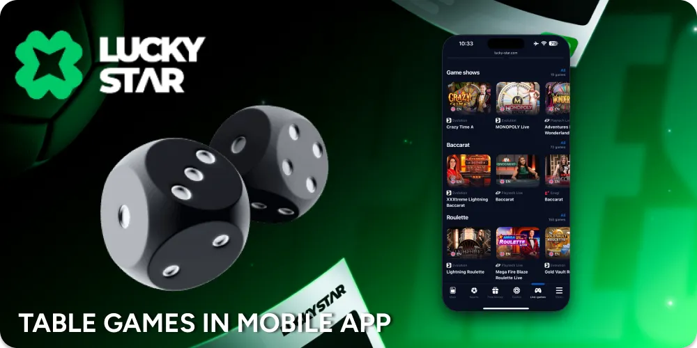 Table games in our casino mobile app.