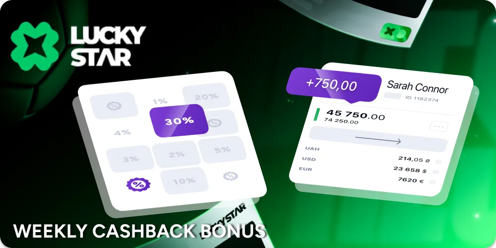 Players can receive up to 30% of cashback at Lucky Star.